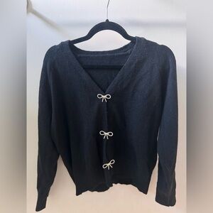 SHEIN Black Cardigan with Bow Accents